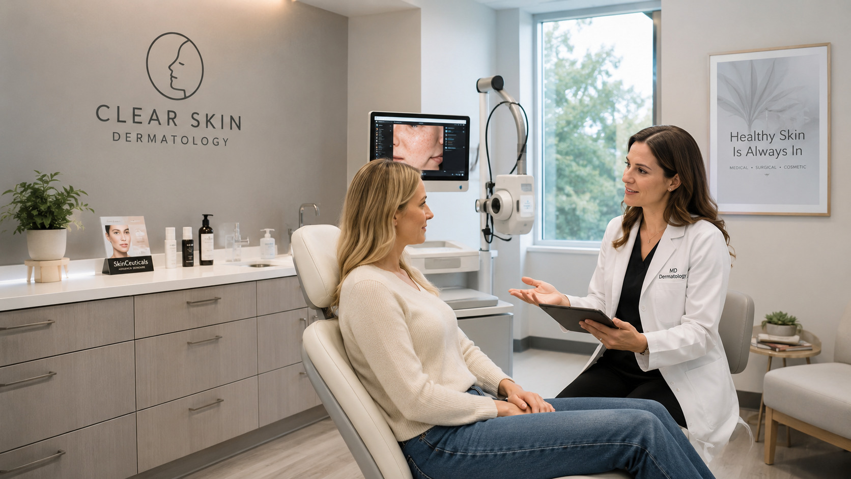 Dermatology clinics AI search visibility and website content optimization illustration