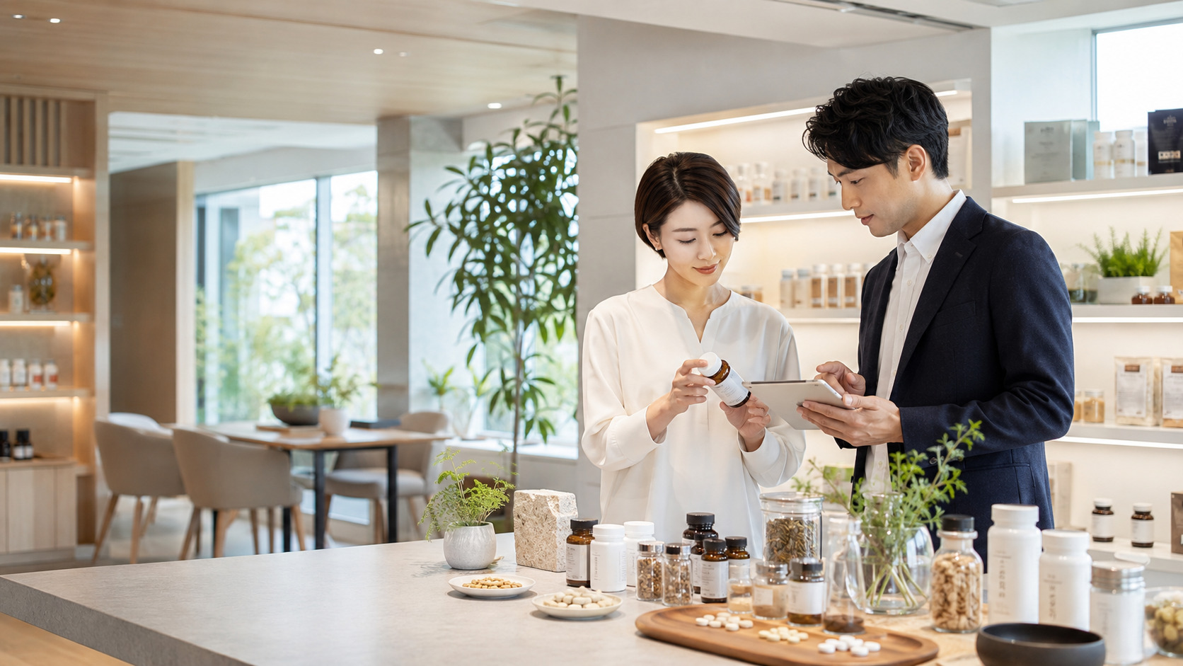 健康食品・サプリブランド商品ページ、成分説明、検驗情報と AI検索最適化・可視性向上イメージ