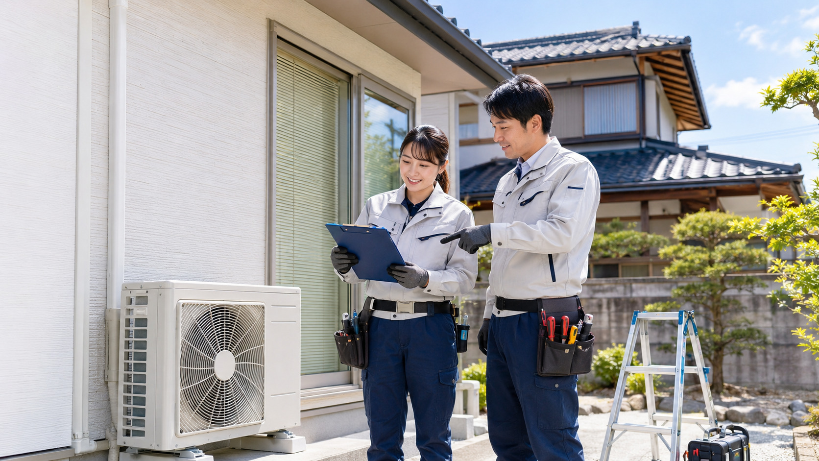 空調設備業者 AI検索可視性と設置修理サービスページコンテンツ最適化イメージ