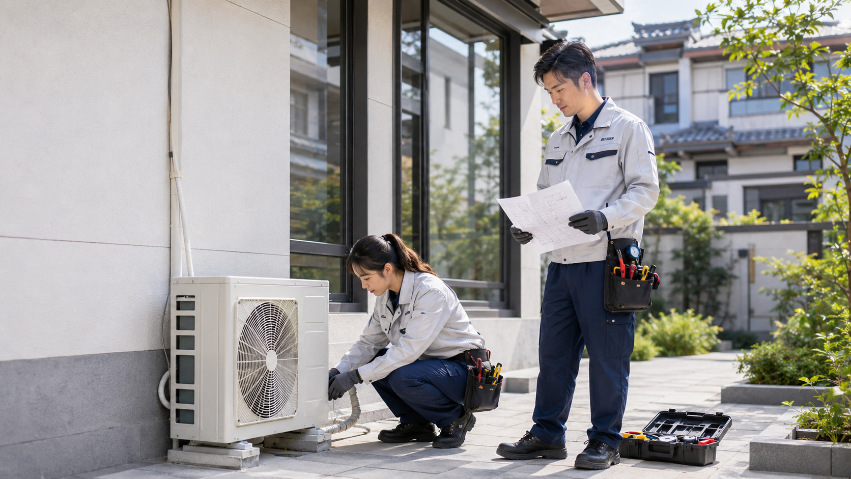 空调冷气商家 AI 搜索可见度与安装维修服务页内容优化示意