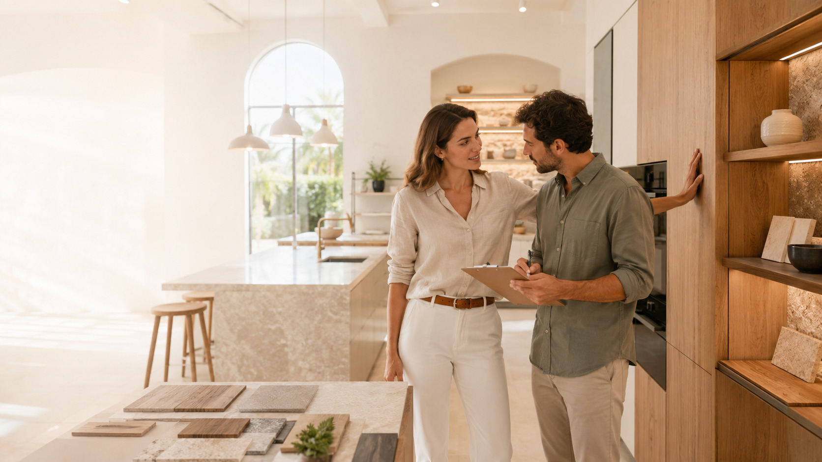 Ilustración de optimización de contenido web y visibilidad en búsquedas con IA para Kitchen design companies