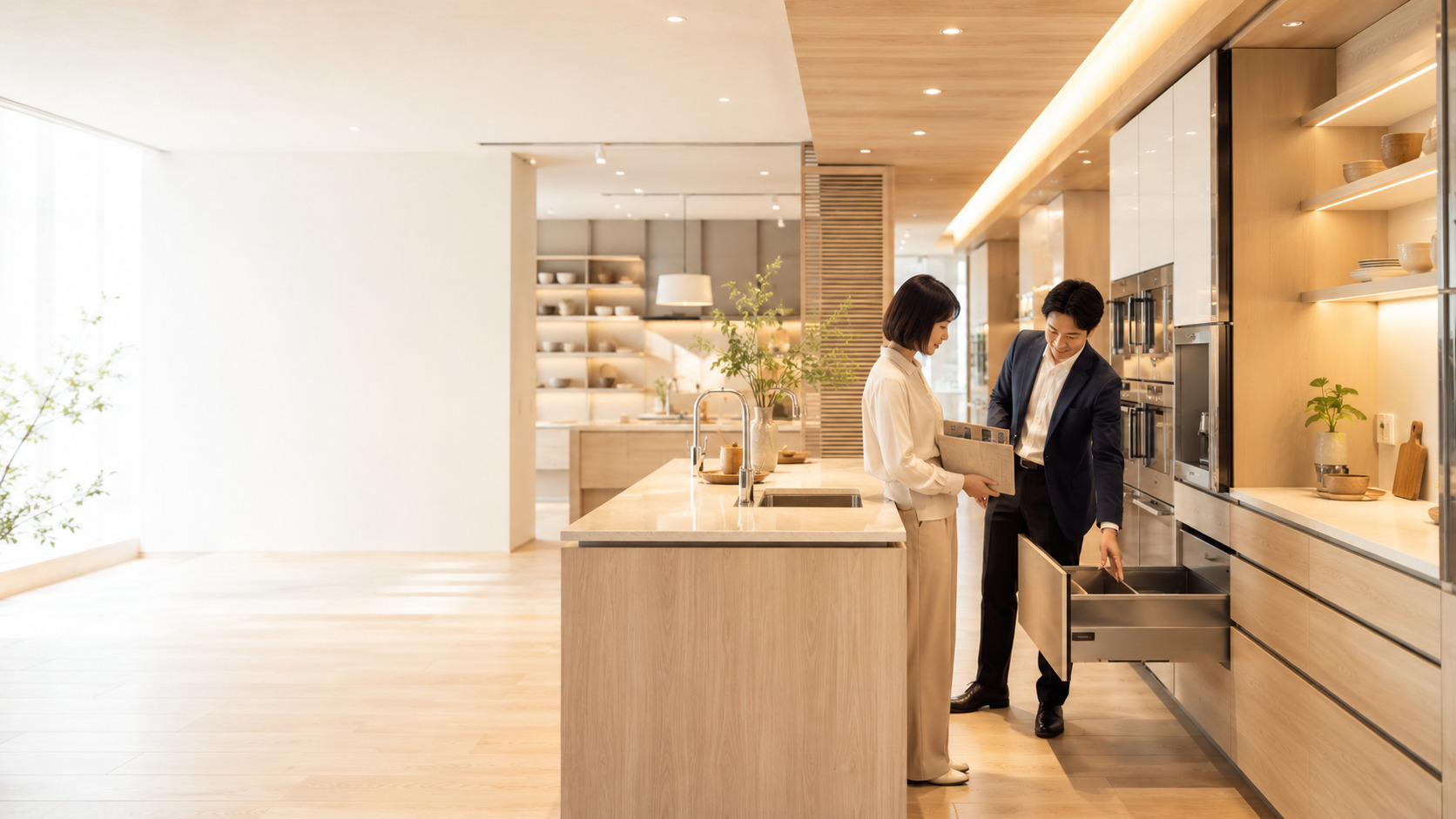 キッチン設計会社 AI検索可視性とキッチン事例コンテンツ最適化イメージ