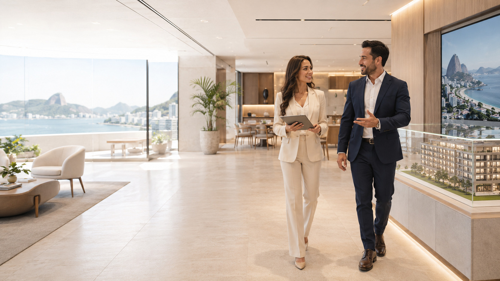 Ilustração de otimização de conteúdo do site e visibilidade em buscas com IA para Luxury property sales teams