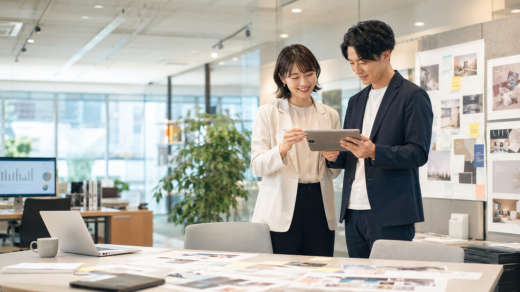 マーケティング会社サービスページ、事例、成果トラッキングと AI検索能力コンテンツ最適化イメージ