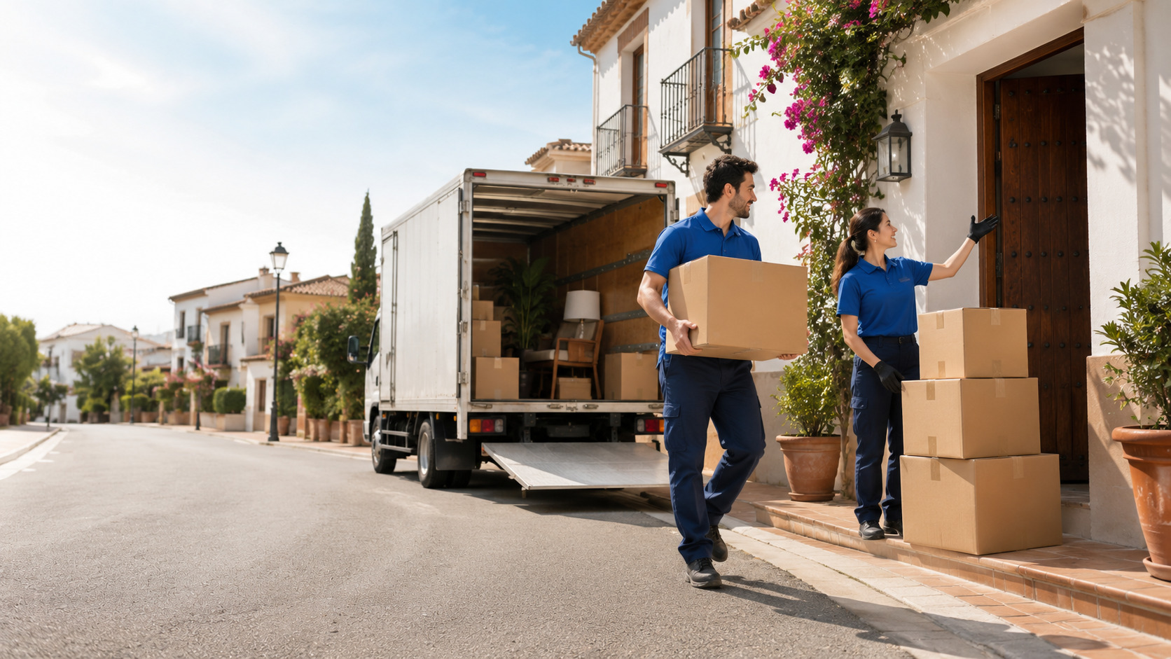 Ilustración de optimización de contenido web y visibilidad en búsquedas con IA para Moving companies