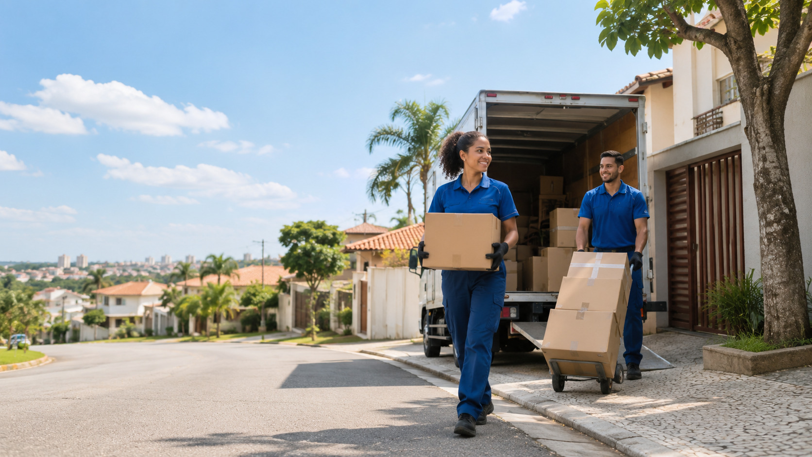Ilustração de otimização de conteúdo do site e visibilidade em buscas com IA para Moving companies