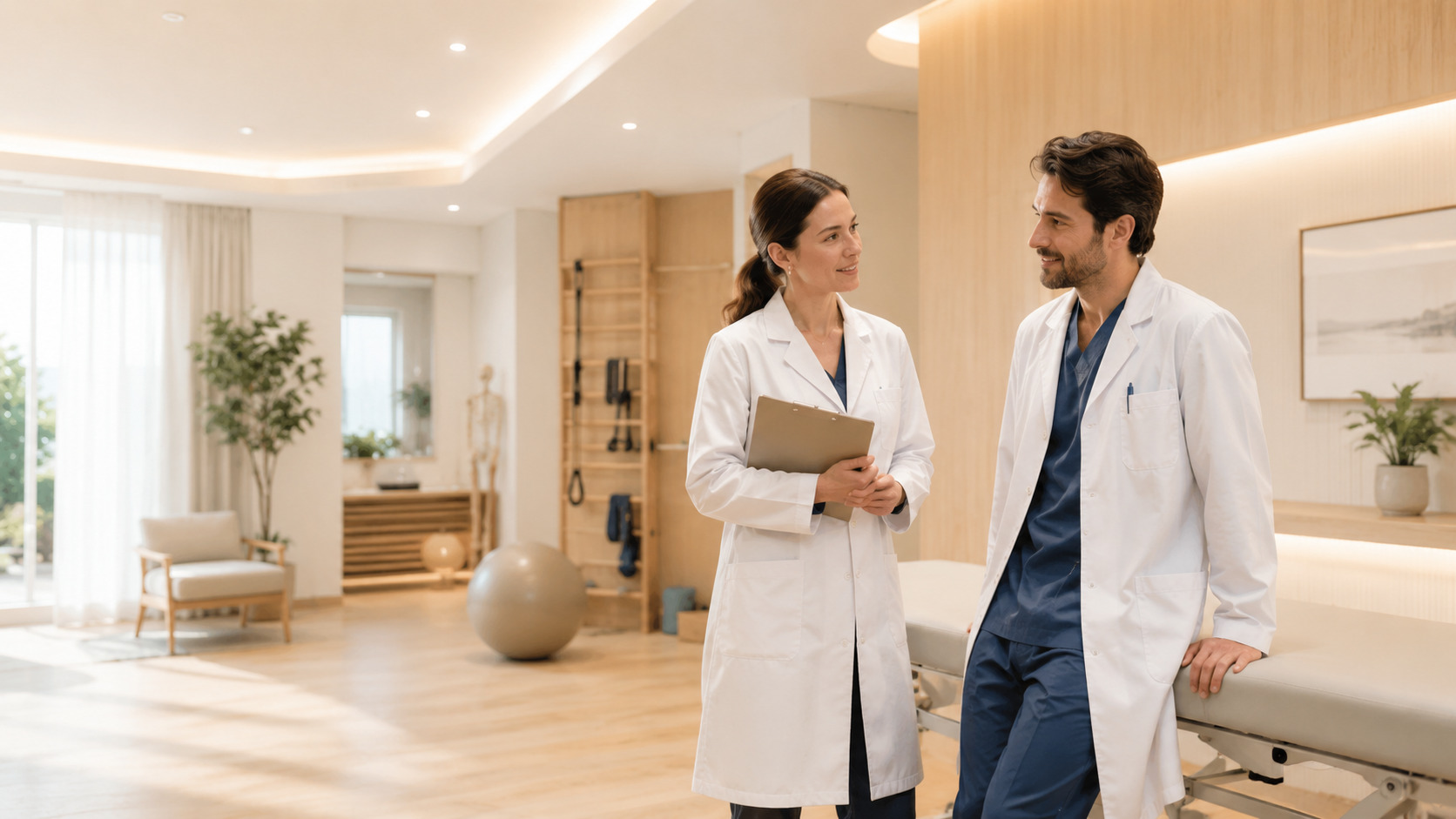 Ilustración de optimización de contenido web y visibilidad en búsquedas con IA para Physical therapy clinics