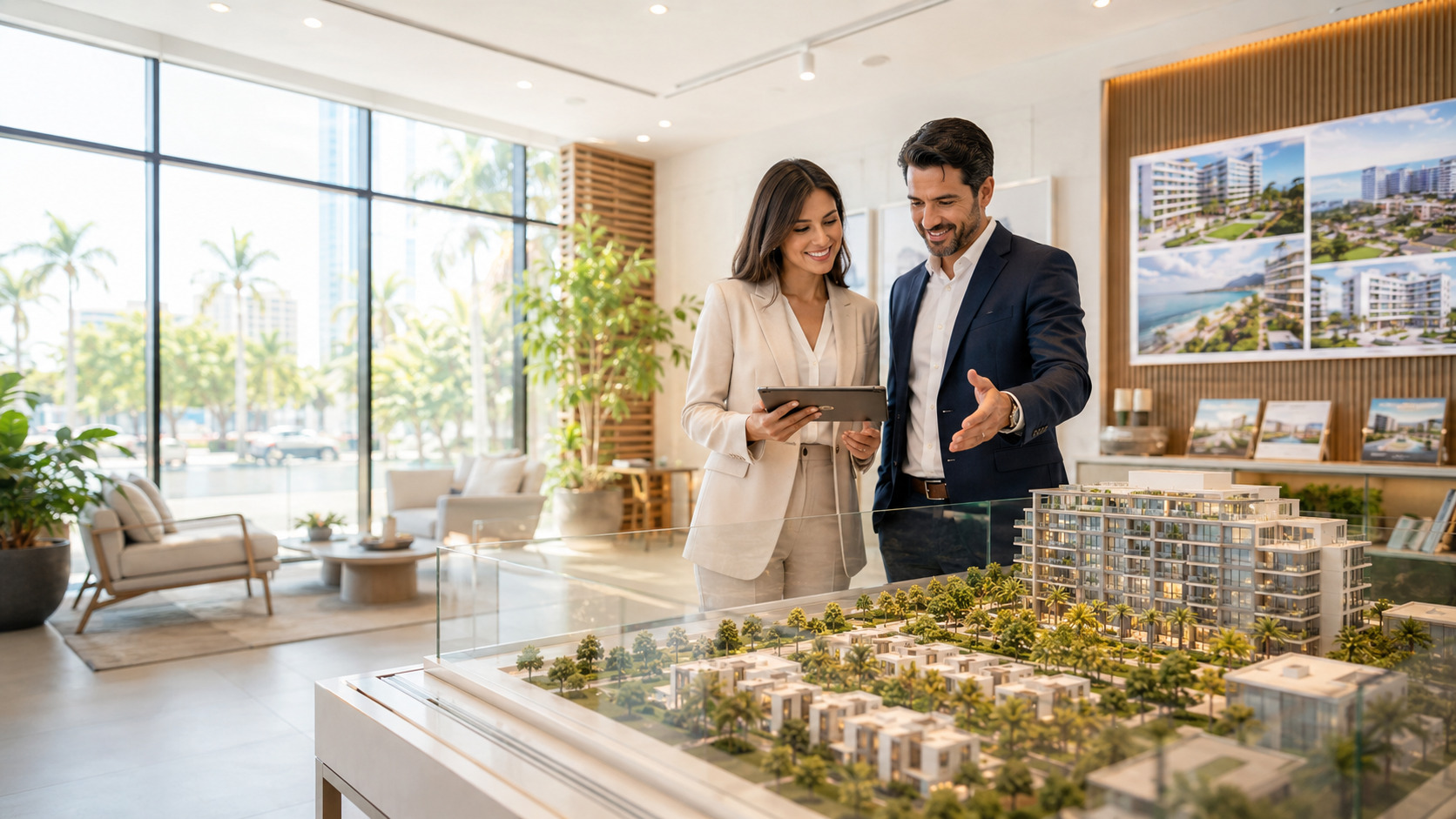 Ilustração de otimização de conteúdo do site e visibilidade em buscas com IA para Property developers
