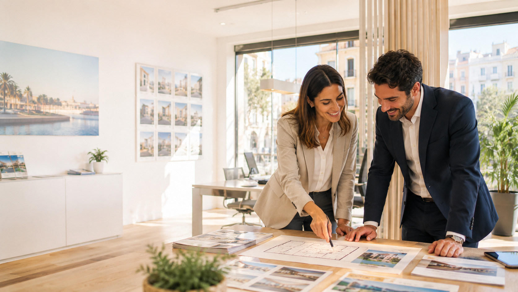 Ilustración de optimización de contenido web y visibilidad en búsquedas con IA para Real estate agencies