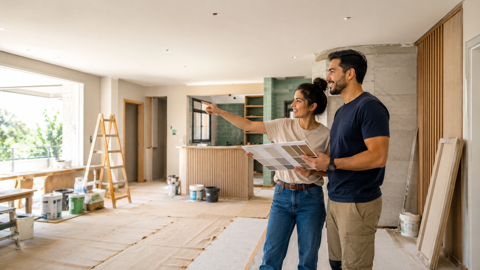 Ilustração de otimização de conteúdo do site e visibilidade em buscas com IA para Renovation contractors