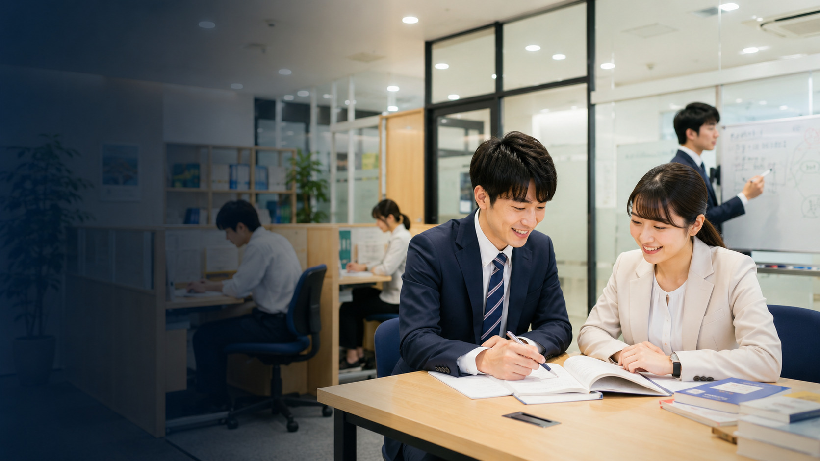 学習塾・教育サービス講座ページ、講師陣成果と AI検索可視性コンテンツ最適化イメージ