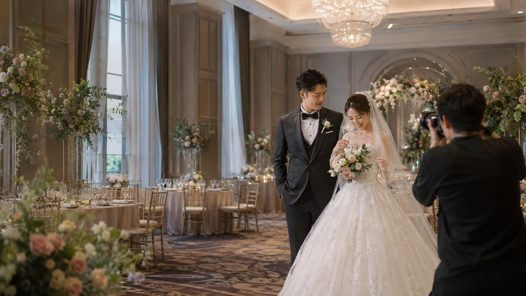 婚紗攝影作品集、方案頁與 AI 搜尋可見度優化示意