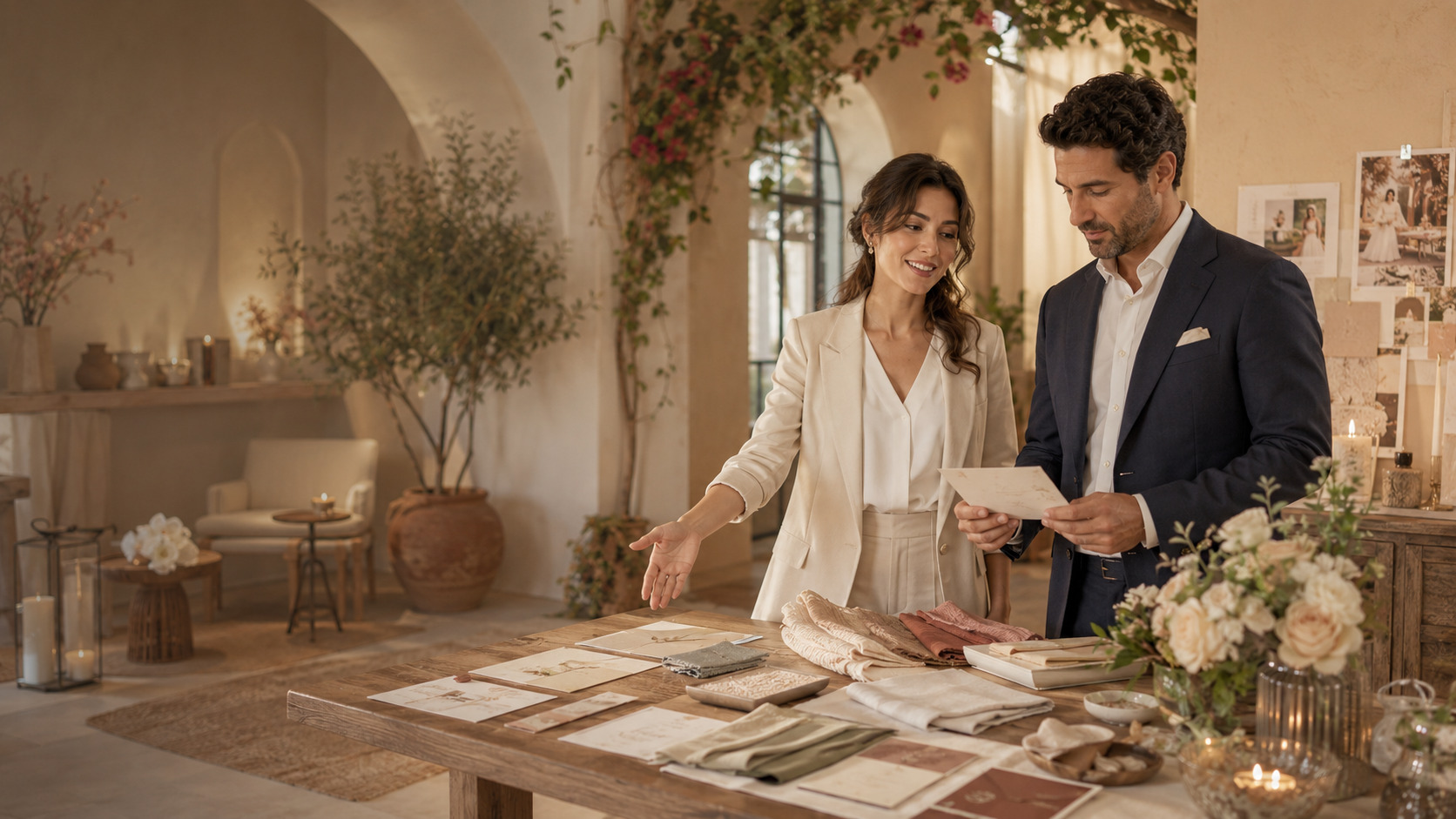 Ilustración de optimización de contenido web y visibilidad en búsquedas con IA para Wedding planners