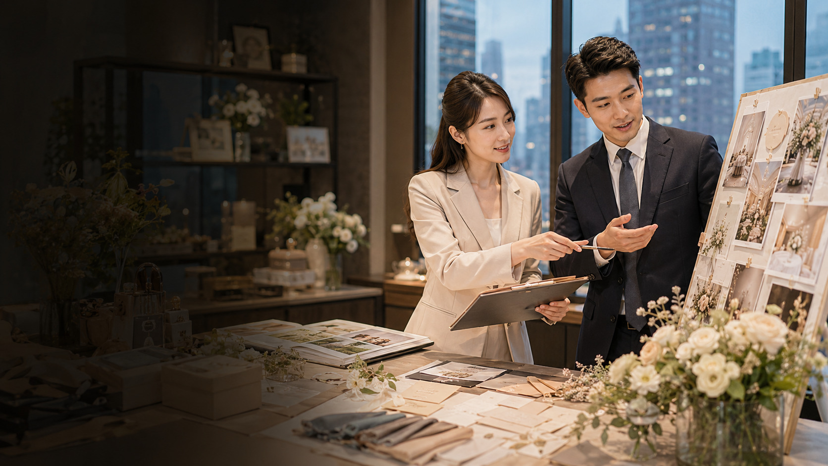 婚禮顧問流程控場、廠商整合與 AI 搜尋可見度優化示意