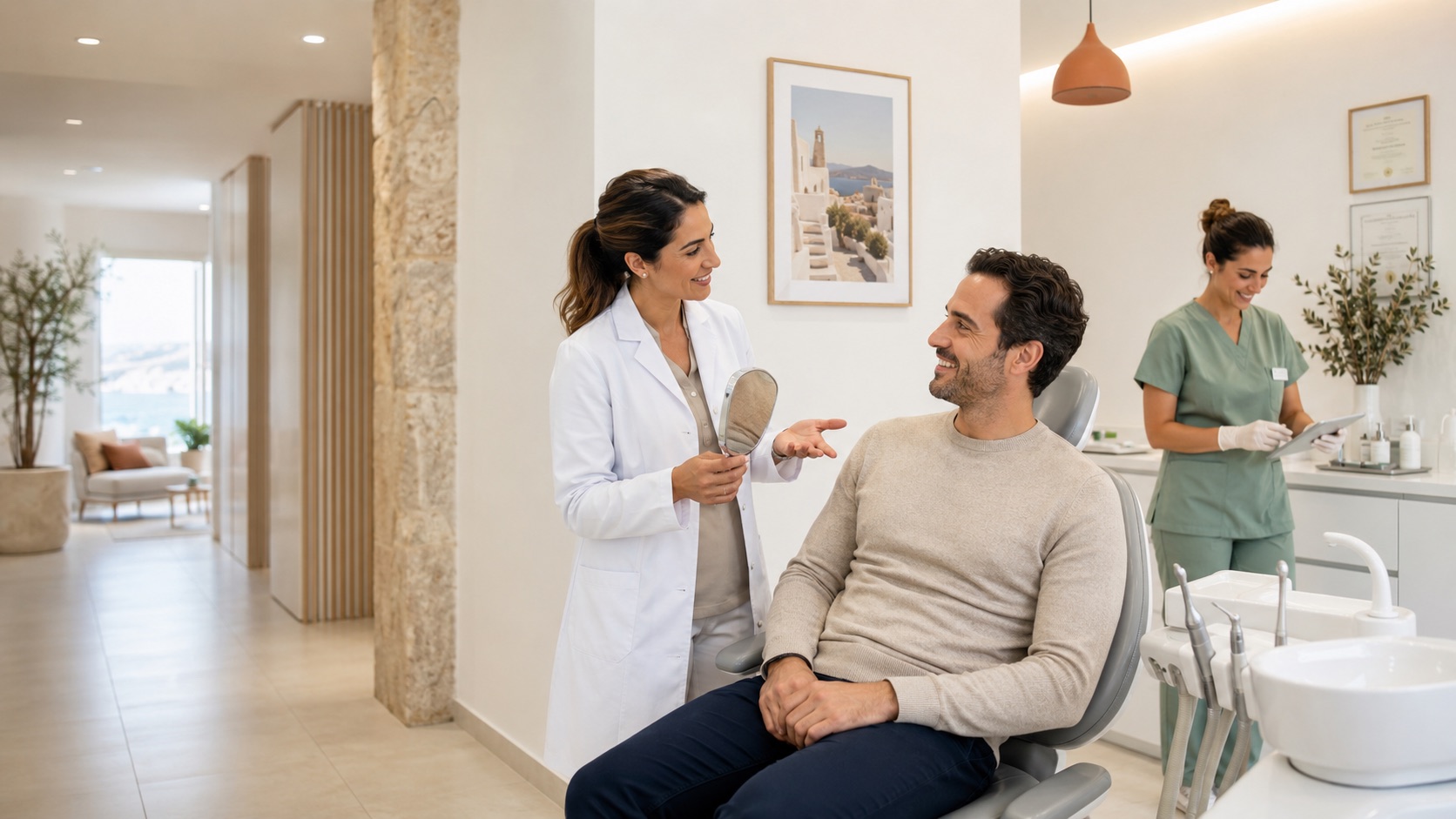 Ilustración de optimización de contenido web y visibilidad en búsquedas con IA para Dental clinics